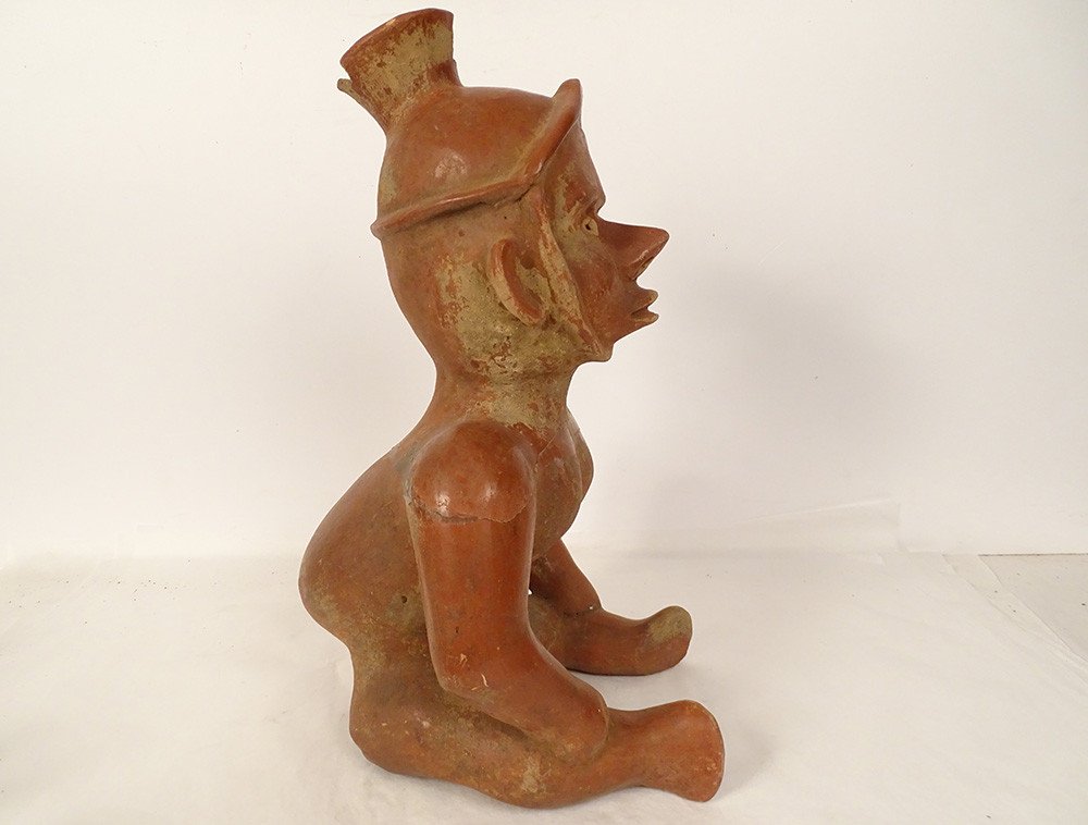 Statuette Pre-columbian Sculpture Colima Mexico Seated Hunchback Character-photo-4