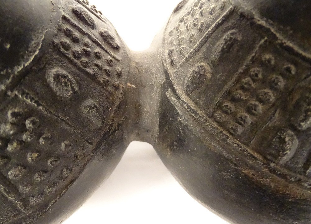 Double Pre-columbian Zooomorph Whistling Vase Chimu Peru Black Terracotta-photo-8