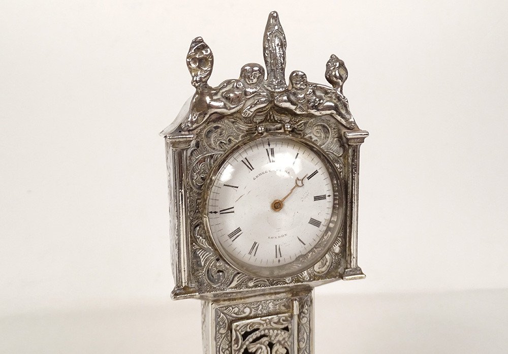 Horloge de Parquet Miniature Argent Massif Hollandais Vierge Vénus XIXème-photo-3