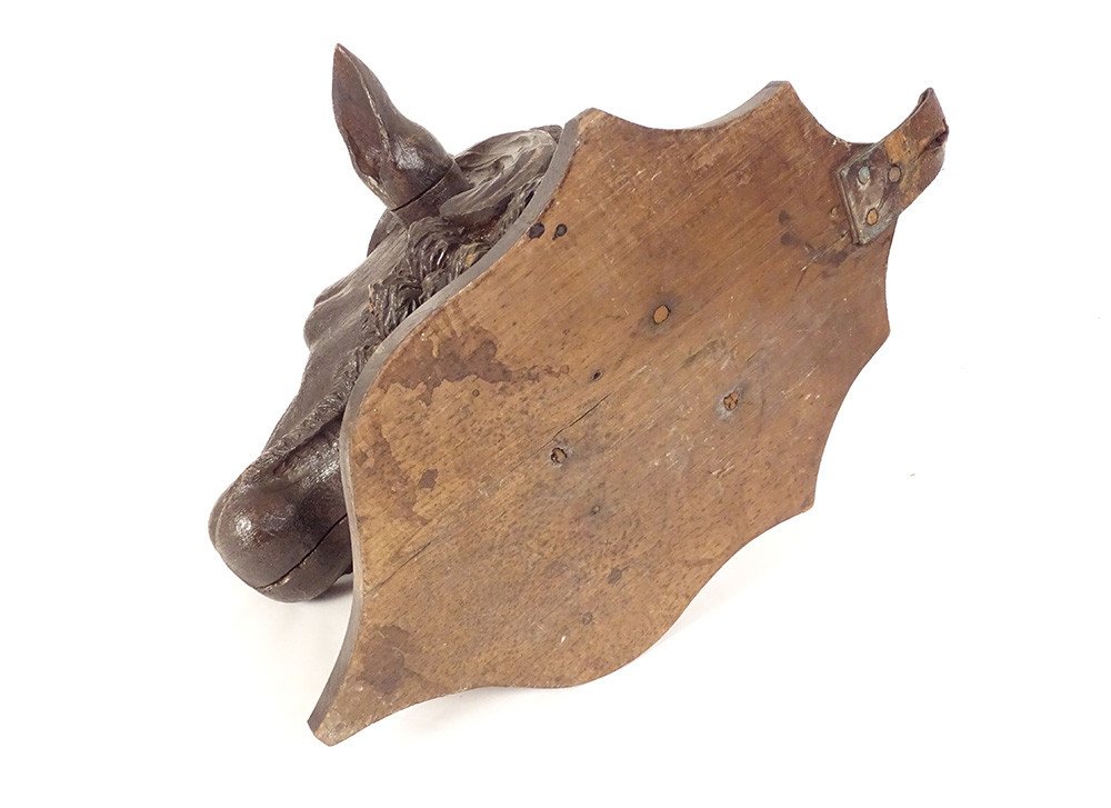 Hunting Trophy Sculpture Carved Wood Black Forest Ram Head 19th-photo-3