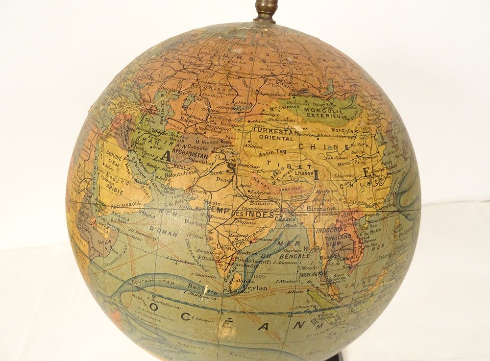 Terrestrial Globe World Map Currents J. Forest 17-19 Rue Buci Paris 20th Century-photo-2