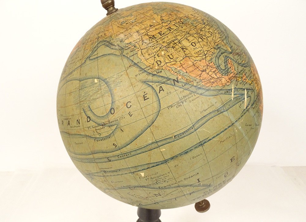 Terrestrial Globe World Map Currents J. Forest 17-19 Rue Buci Paris 20th Century-photo-1