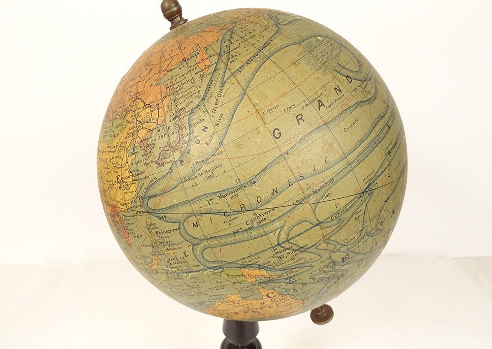 Terrestrial Globe World Map Currents J. Forest 17-19 Rue Buci Paris 20th Century-photo-2