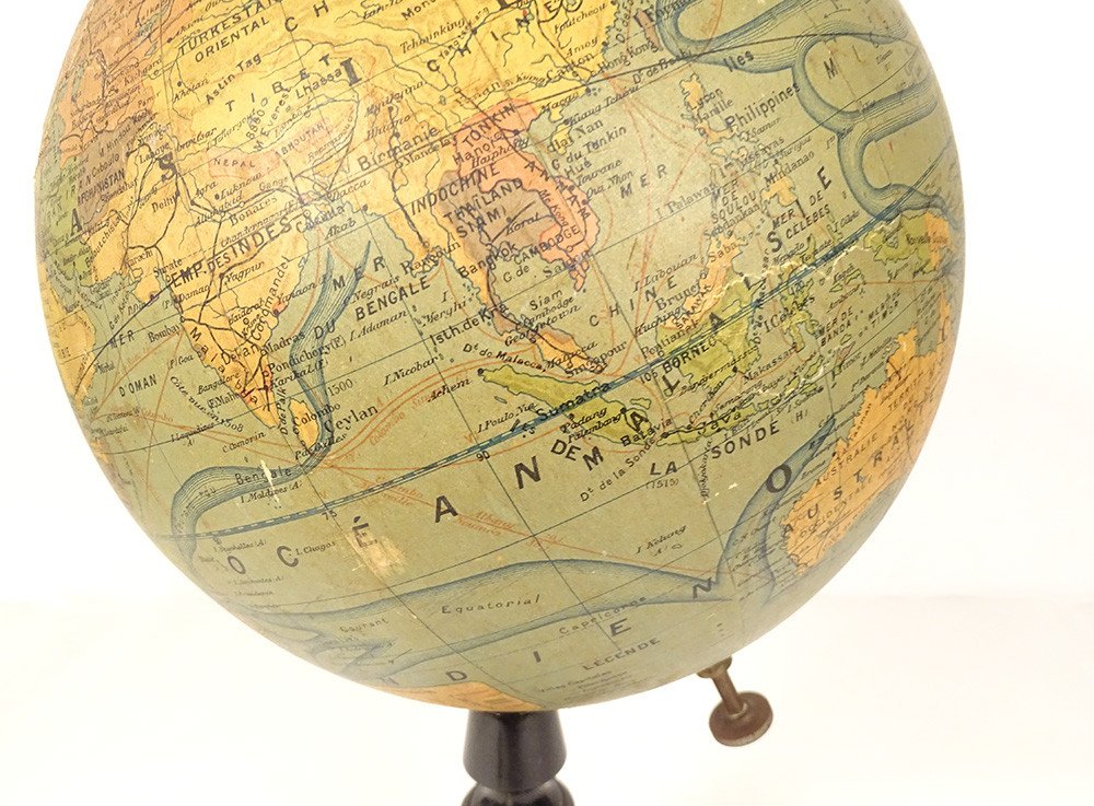 Terrestrial Globe World Map Currents J. Forest 17-19 Rue Buci Paris 20th Century-photo-3