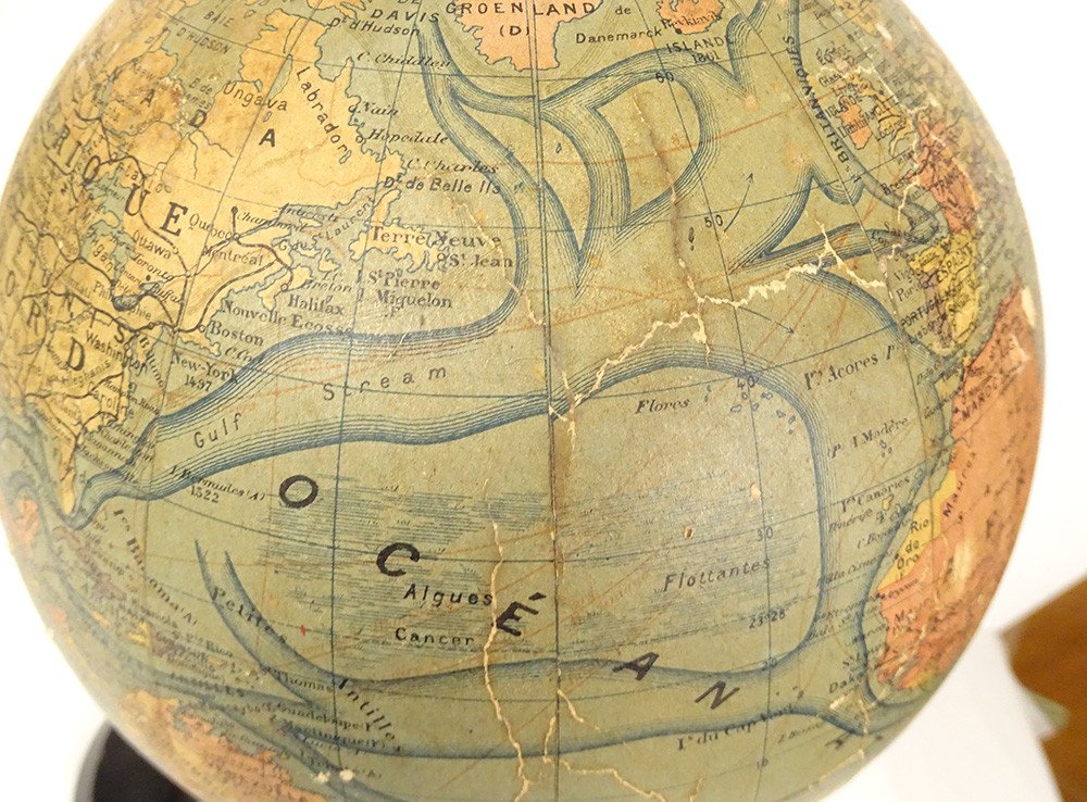 Terrestrial Globe World Map Currents J. Forest 17-19 Rue Buci Paris 20th Century-photo-4