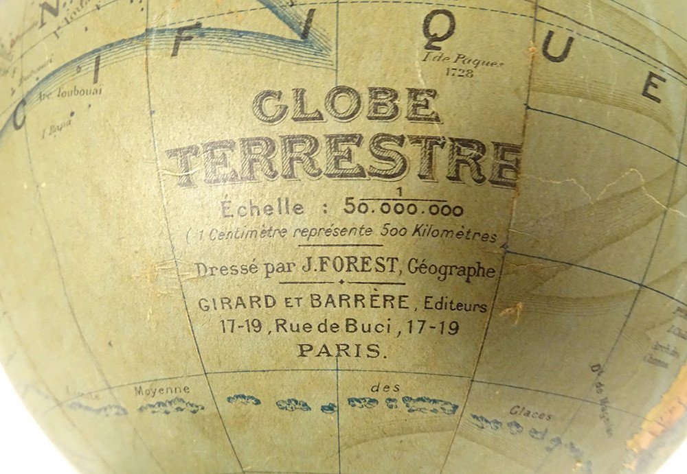 Terrestrial Globe World Map Currents J. Forest 17-19 Rue Buci Paris 20th Century-photo-7