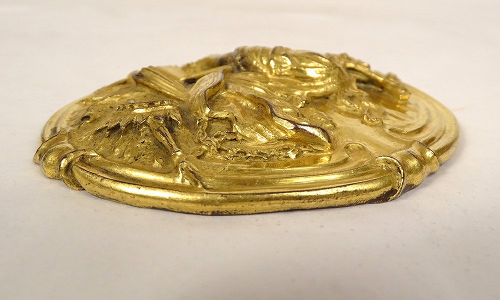 Brass Medallion Plaque Saint Catherine Alexandria Crown Scepter XVIIth-photo-5