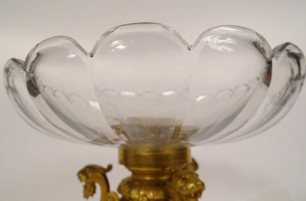 Coupe Néo-gothique Bronze Doré Chimères Coupe Cristal Baccarat NapIII XIXè-photo-3
