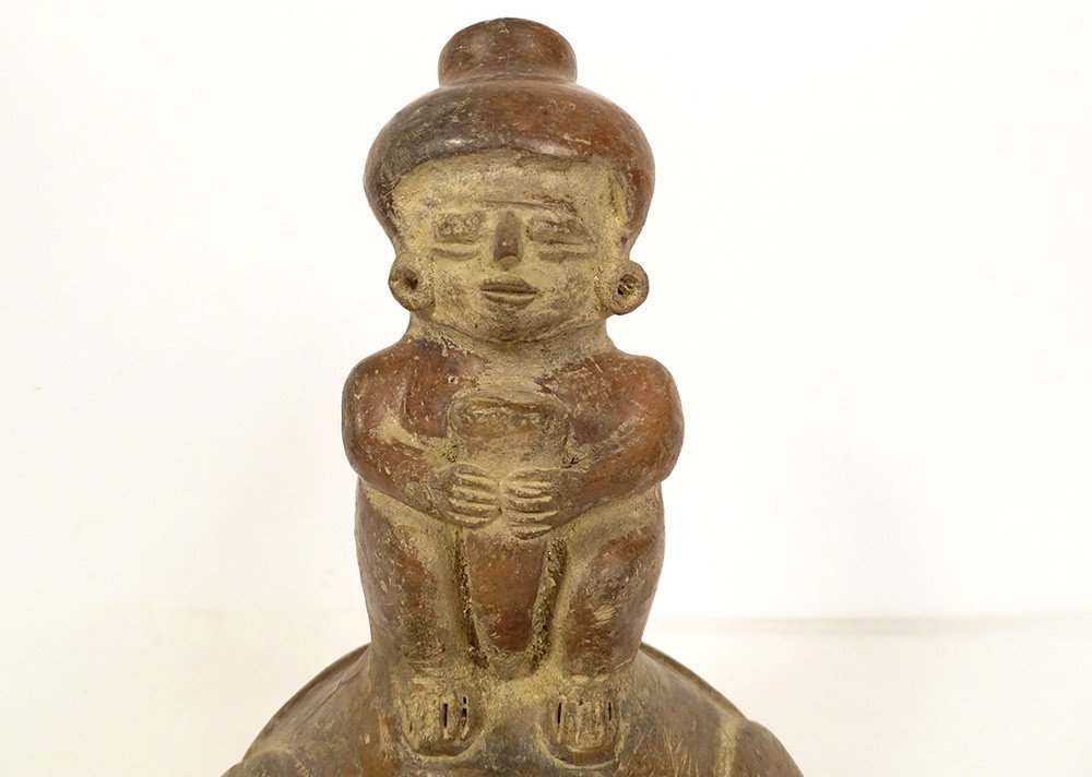 Pre-columbian Singer Vase Flute Player Chorrera Ecuador Terracotta-photo-2
