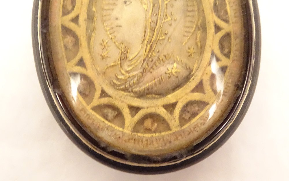 Reliquary Medallion Agnus Dei Virgin Jesus Christ Saints Wax Horn 19th-photo-2