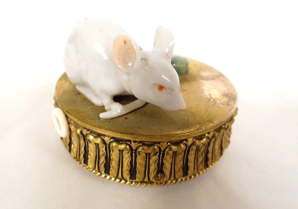 Sonnette de Table Service Souris Bronze Doré Porcelaine Blanche XXè Siècle-photo-4