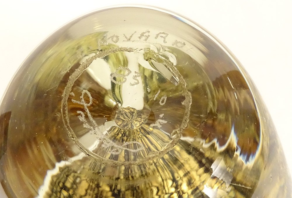 Triangular Vase Jean-claude Novaro Blown Glass Gold Leaves 1983 20th-photo-5