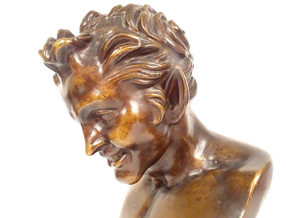 Bronze Bust Sculpture Satyr Faun From Vienna Foundry Chapal Auray 20th-photo-2