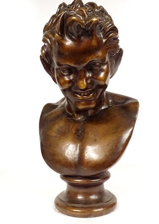 Bronze Bust Sculpture Satyr Faun From Vienna Foundry Chapal Auray 20th