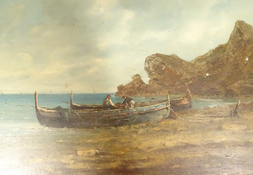 Hsp Marine Painting Victor Philipsen Seaside Boat Brittany Coast 19th-photo-2
