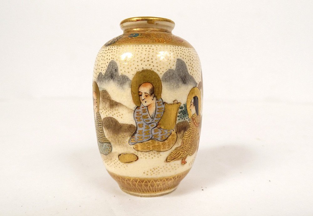 Petit Vase Porcelaine Satsuma Japon Personnages Sages Dorure Meiji XIXème-photo-2