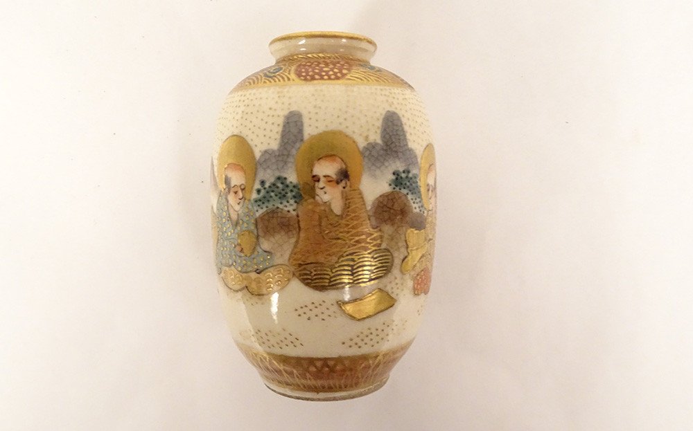 Petit Vase Porcelaine Satsuma Japon Personnages Sages Dorure Meiji XIXème-photo-5