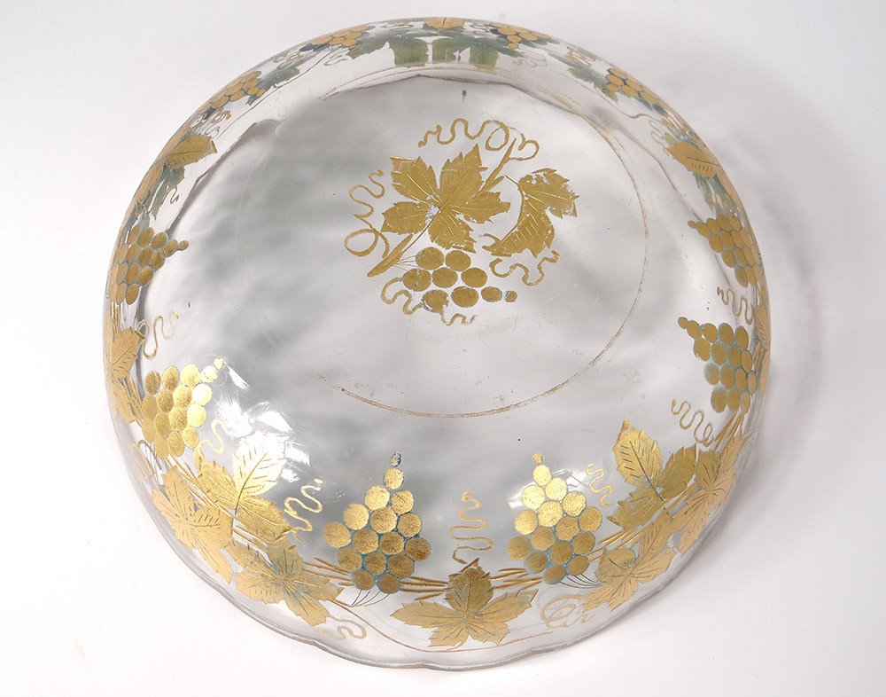 Enameled Glass Cup Gilding Leaves Vine Grapes 19th Century-photo-5