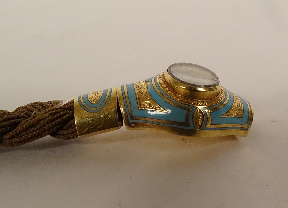 Bracelet Of Mourning Sentiment Reliquary 18k Gold Enamel Braided Hair 19th-photo-2