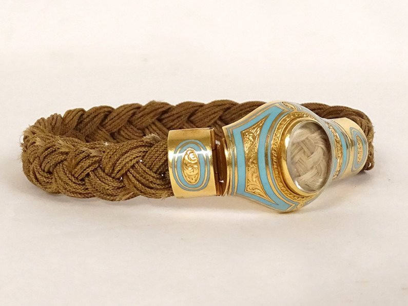 Bracelet Of Mourning Sentiment Reliquary 18k Gold Enamel Braided Hair 19th