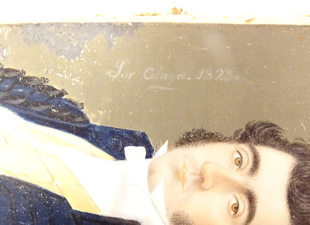 Painted Miniature Portrait Notable Gentleman 1823 Brass Frame 19th Century-photo-3