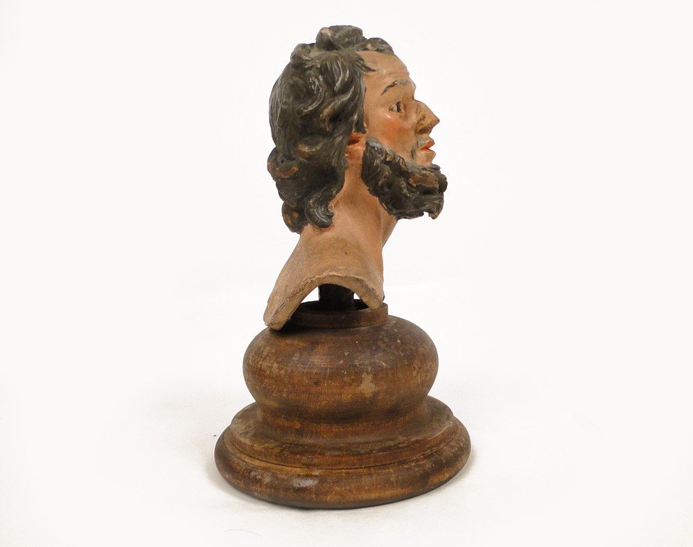 Neapolitan Santon In Terracotta Bust Of Man 18th Century-photo-3