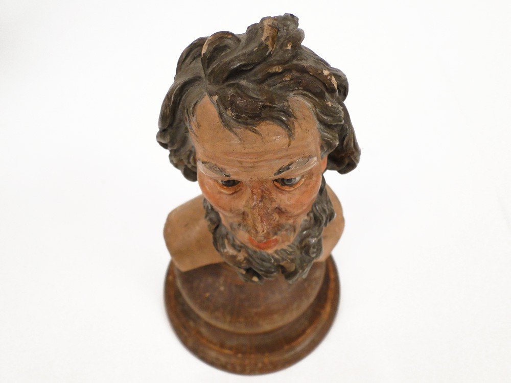 Neapolitan Santon In Terracotta Bust Of Man 18th Century-photo-3
