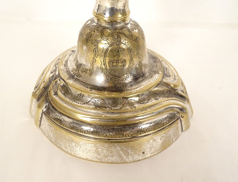 Pair Of Louis XV Candlesticks Silver Bronze Barrel Knots Garlands XVIII-photo-2