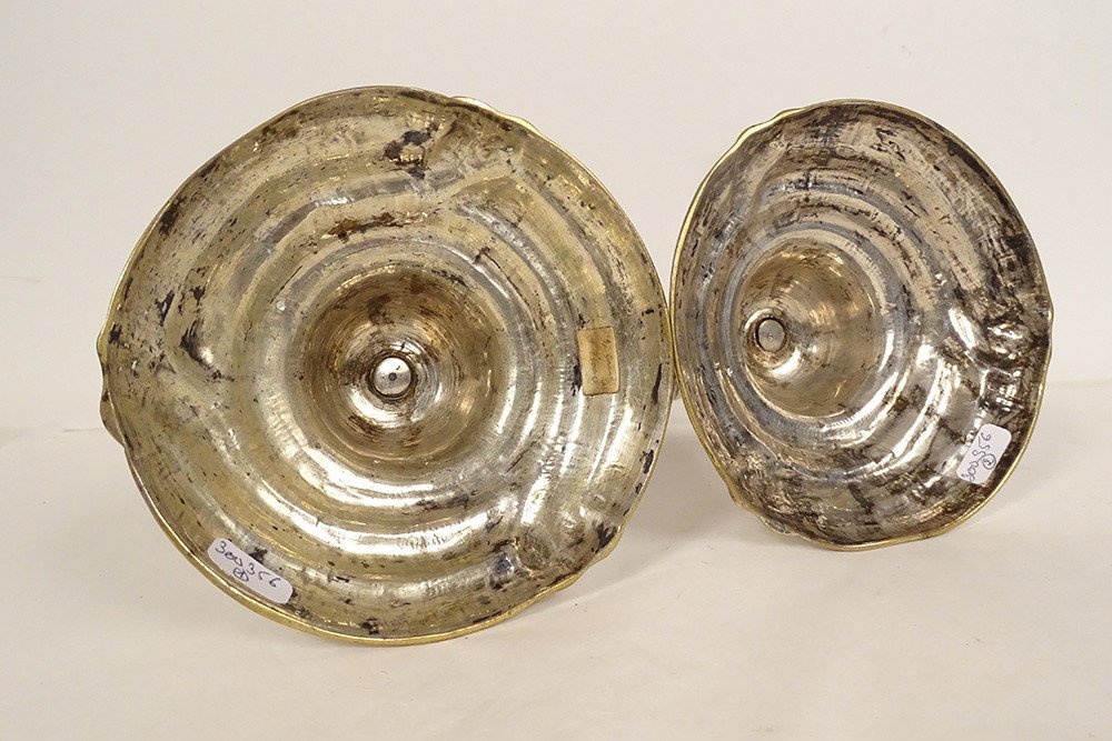 Pair Of Louis XV Candlesticks Silver Bronze Barrel Knots Garlands XVIII-photo-4
