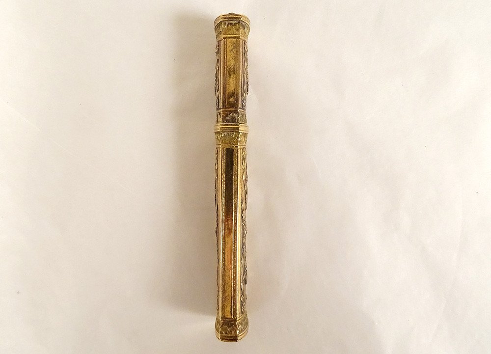 Etui à Cire Or Massif 18 Carats 3 Ors Panier Fleurs Vase 30,94gr Fin XVIIIè-photo-2