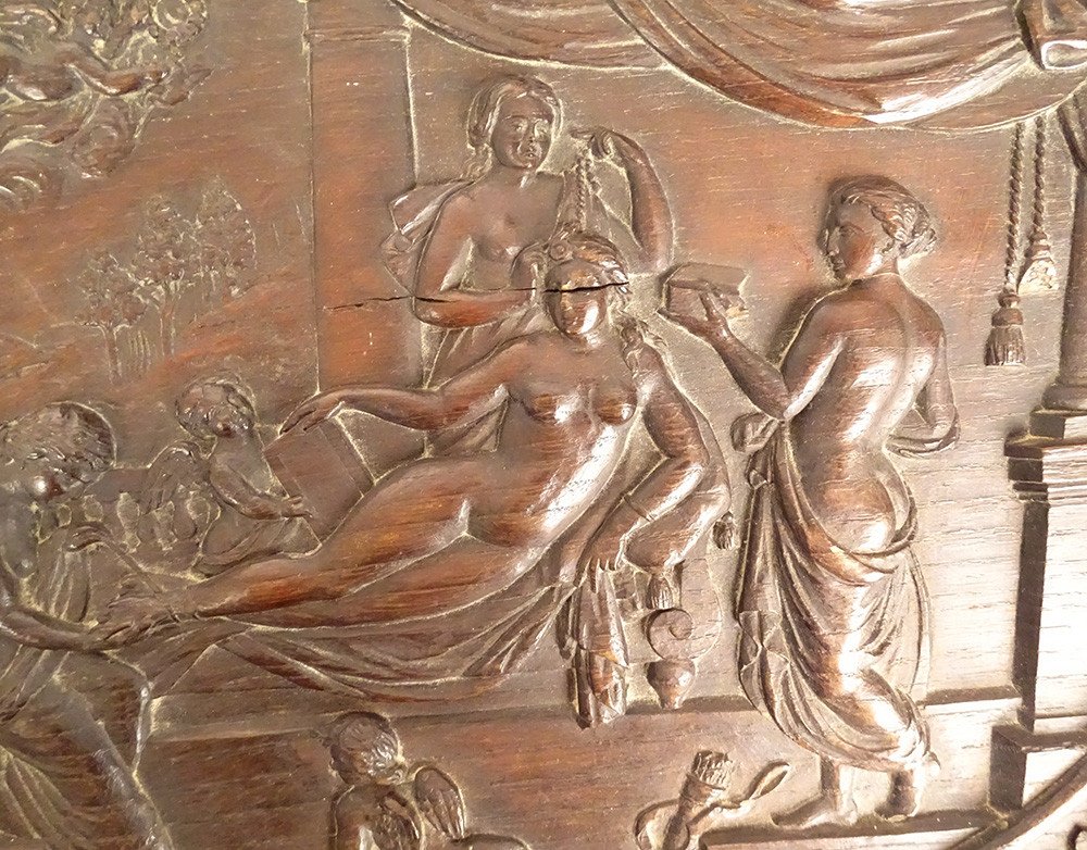 Pair Of Carved Wood Panels Toilet Birth Venus De Vinci Servet 20th-photo-3