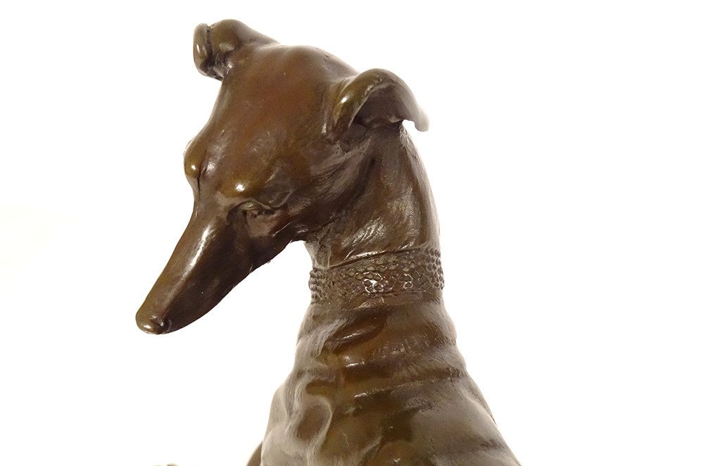 Bronze Sculpture Alfred Barye Dog Foy Greyhound Fly Animal 19th-photo-1