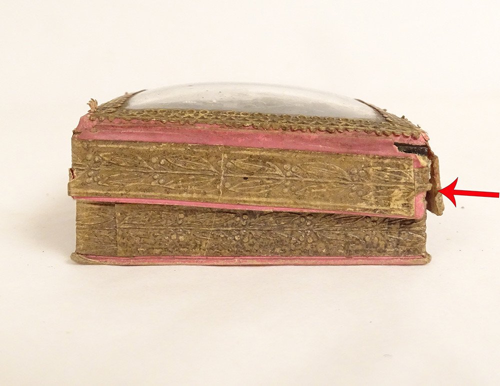 Small Cardboard Box Golden Paper Rebus Romantic Flowers 19th Century-photo-4