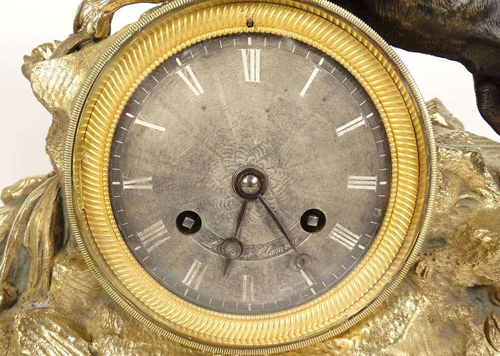 Siena Marble Restoration Clock Gilt Bronze Hunting Stag Dog 19th-photo-3