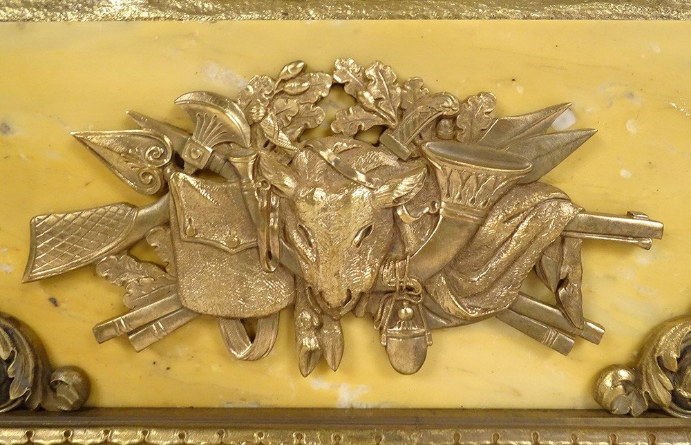 Siena Marble Restoration Clock Gilt Bronze Hunting Stag Dog 19th-photo-4