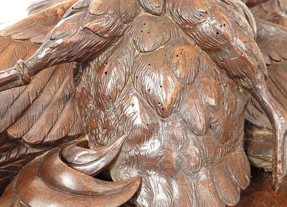 Black Forest Hunting Trophy Sculpture Carved Wood Birds Duck 19th-photo-8