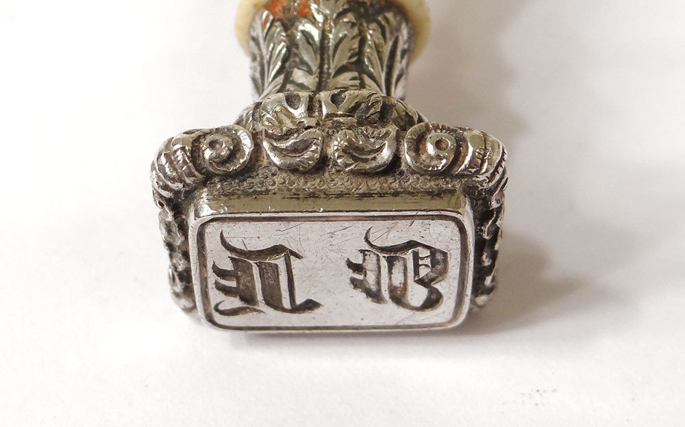 Sceau Cachet Métal Argenté Manche Sculpté Monogramme XIXème Siècle-photo-5