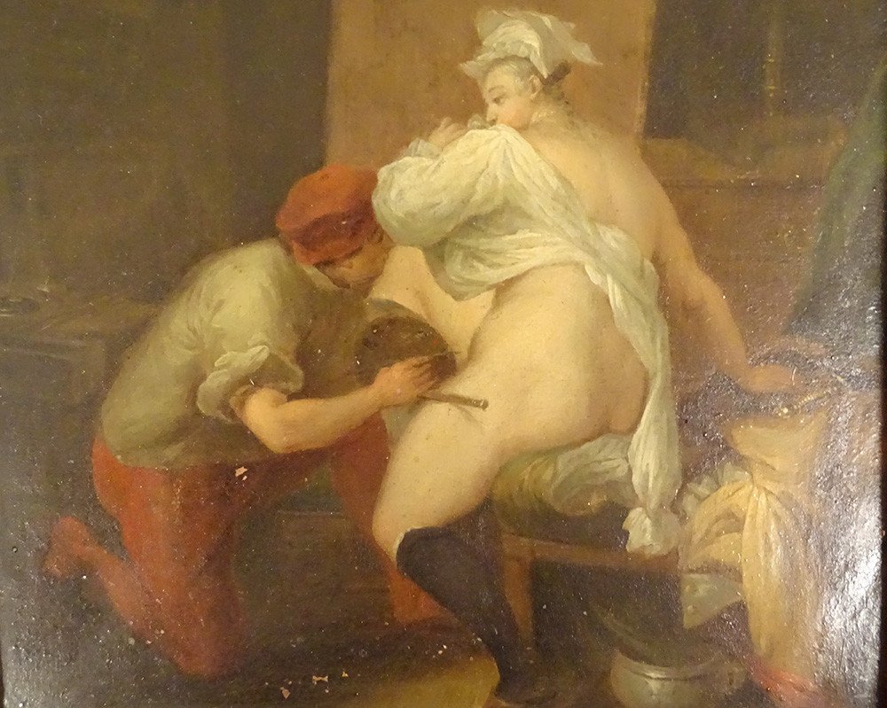HSC Tableau Femme Peintre Suiveur Vleughels Le Bât de La Fontaine XVIIIème-photo-3