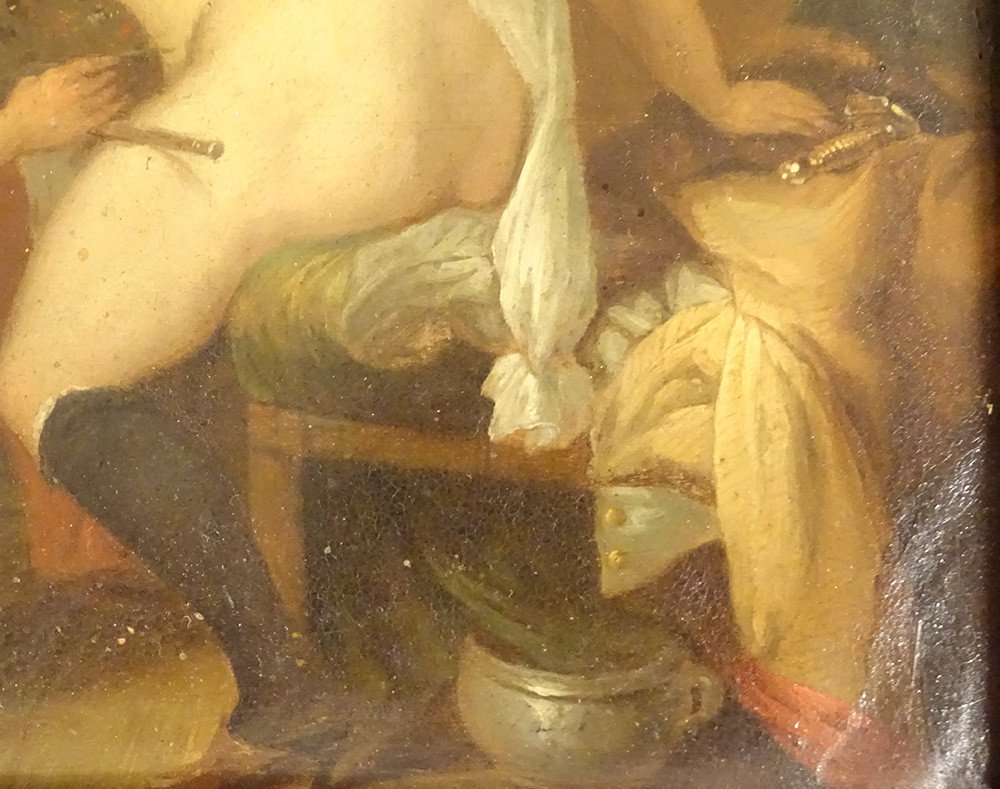 HSC Tableau Femme Peintre Suiveur Vleughels Le Bât de La Fontaine XVIIIème-photo-2