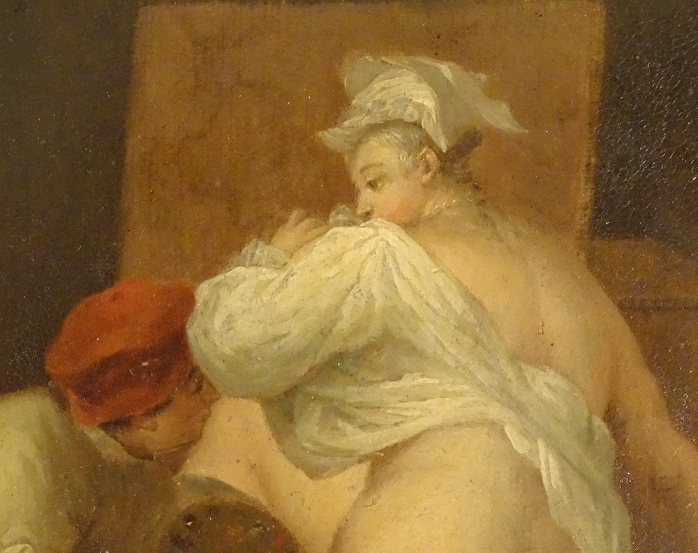 HSC Tableau Femme Peintre Suiveur Vleughels Le Bât de La Fontaine XVIIIème-photo-3