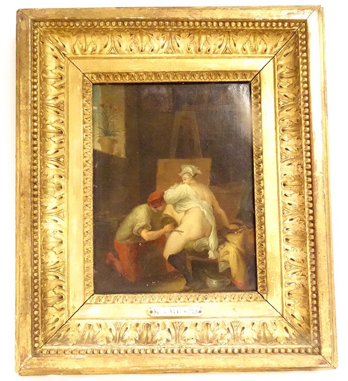 HSC Tableau Femme Peintre Suiveur Vleughels Le Bât de La Fontaine XVIIIème