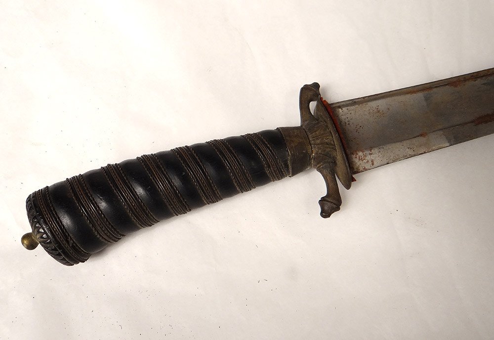 Couteau Dague de Chasse Vénerie Corne Bronze Fourreau Tête Loup XIXè Siècle-photo-2