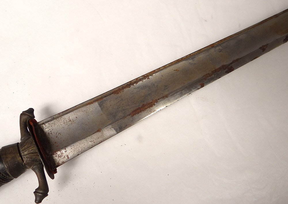 Couteau Dague de Chasse Vénerie Corne Bronze Fourreau Tête Loup XIXè Siècle-photo-3