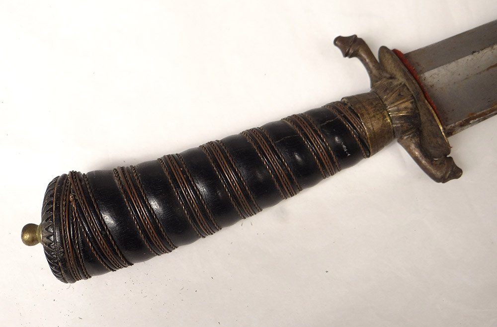 Couteau Dague de Chasse Vénerie Corne Bronze Fourreau Tête Loup XIXè Siècle-photo-2
