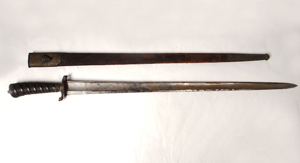 Couteau Dague de Chasse Vénerie Corne Bronze Fourreau Tête Loup XIXè Siècle