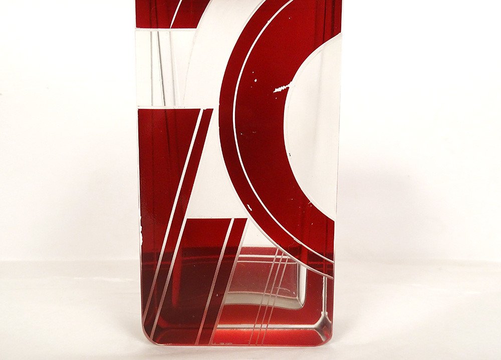 Vase Karl Palda Verre Taillé émaillé Décor Géométrique Art Déco 1930 XXème-photo-2