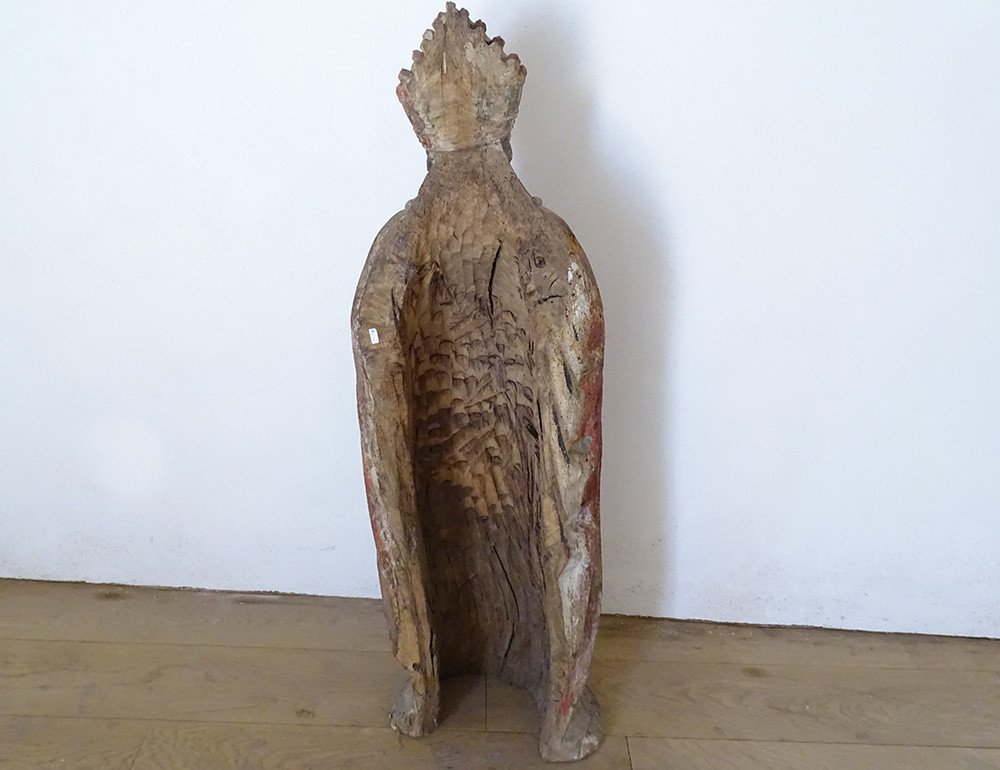 Grande Sculpture Statue Saint évêque Bois Sculpté Polychrome XVIIème Siècle-photo-7