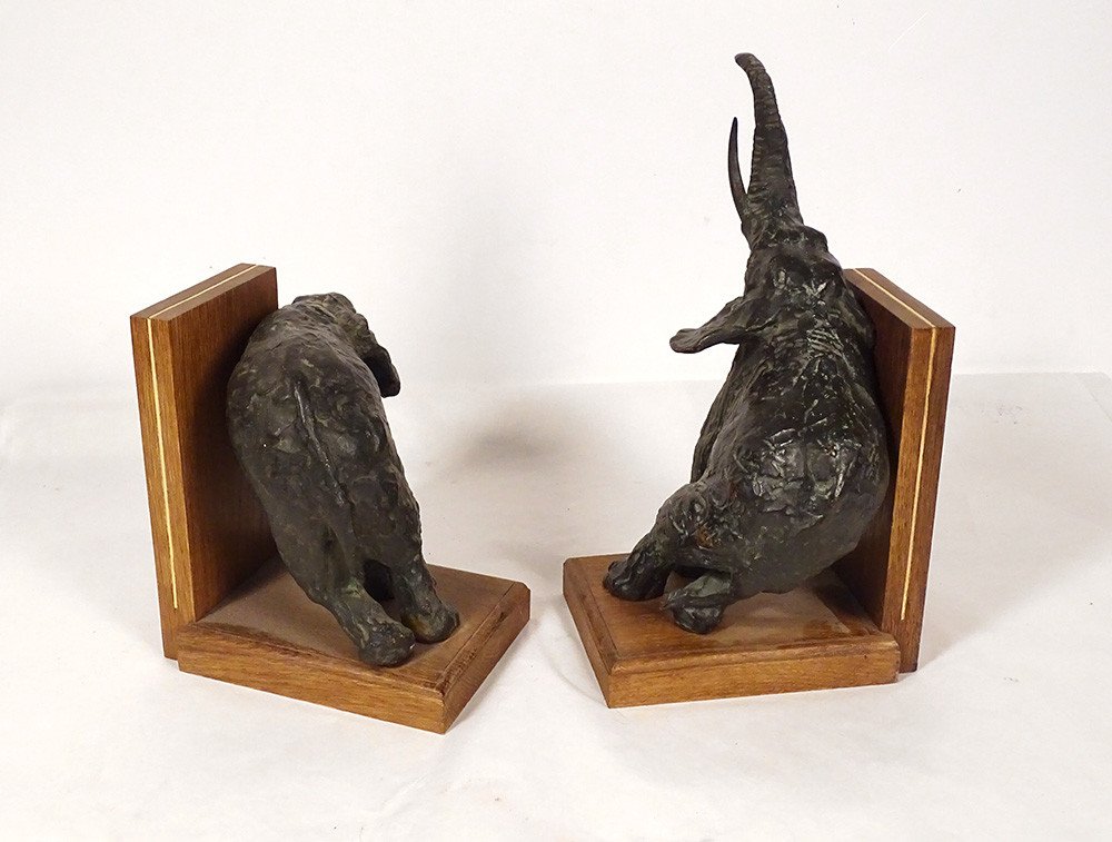 Pair Of Bookends Elephant Sculptures Ary Bitter Bronze Art Deco 20th-photo-2