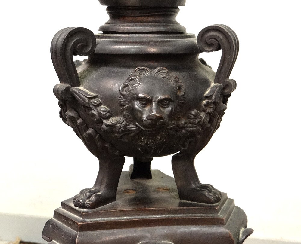 Paire Grands Chenets Cheminée Château Bronze Jupiter Junon Italie XIXème-photo-3