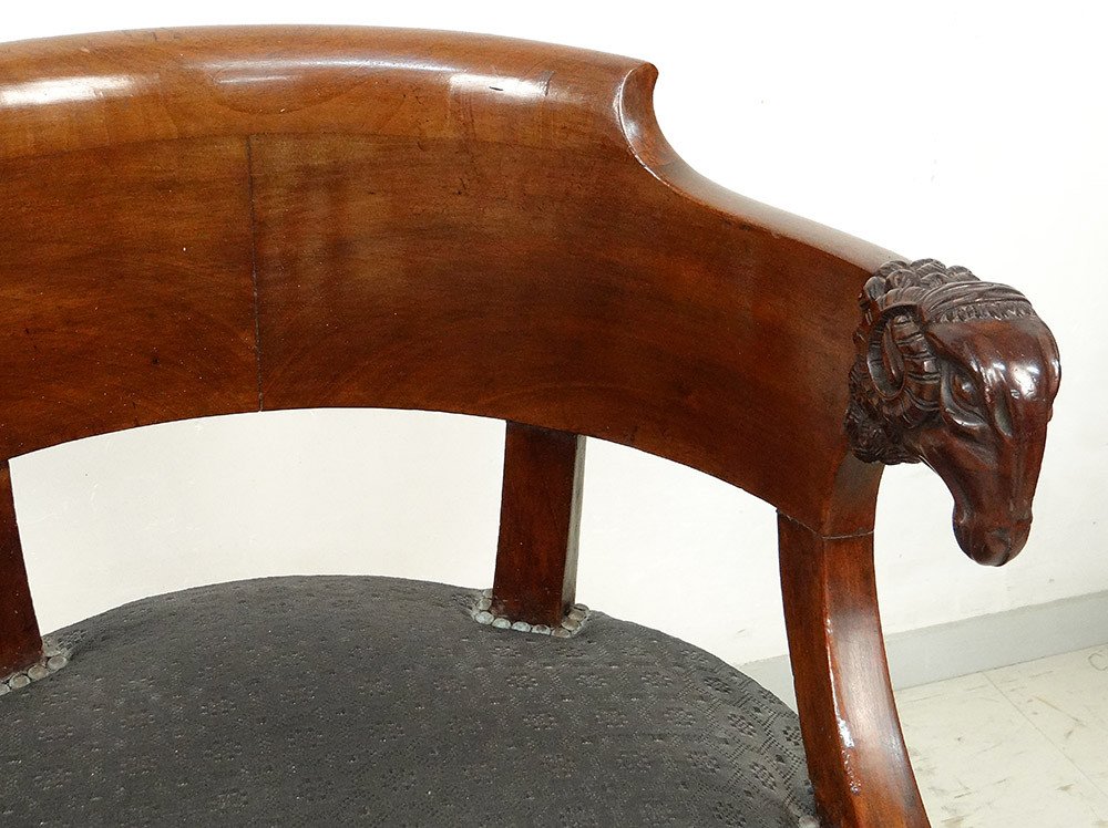 Empire Jacob Frères Mahogany Office Armchair Carved Rams Heads 19th Century-photo-3